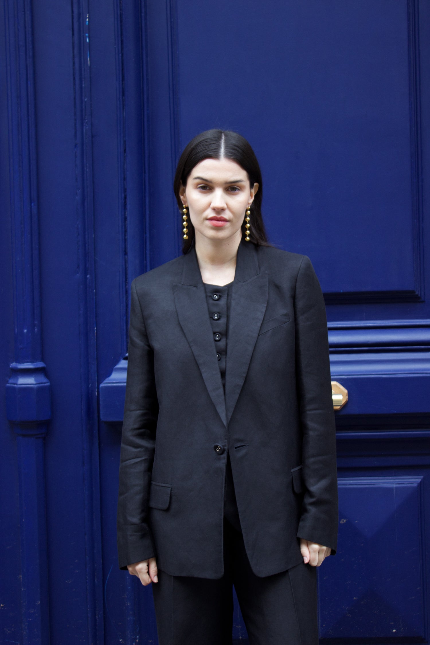 veste blazer en lin noir upcyclé made in France par Facettes Studio