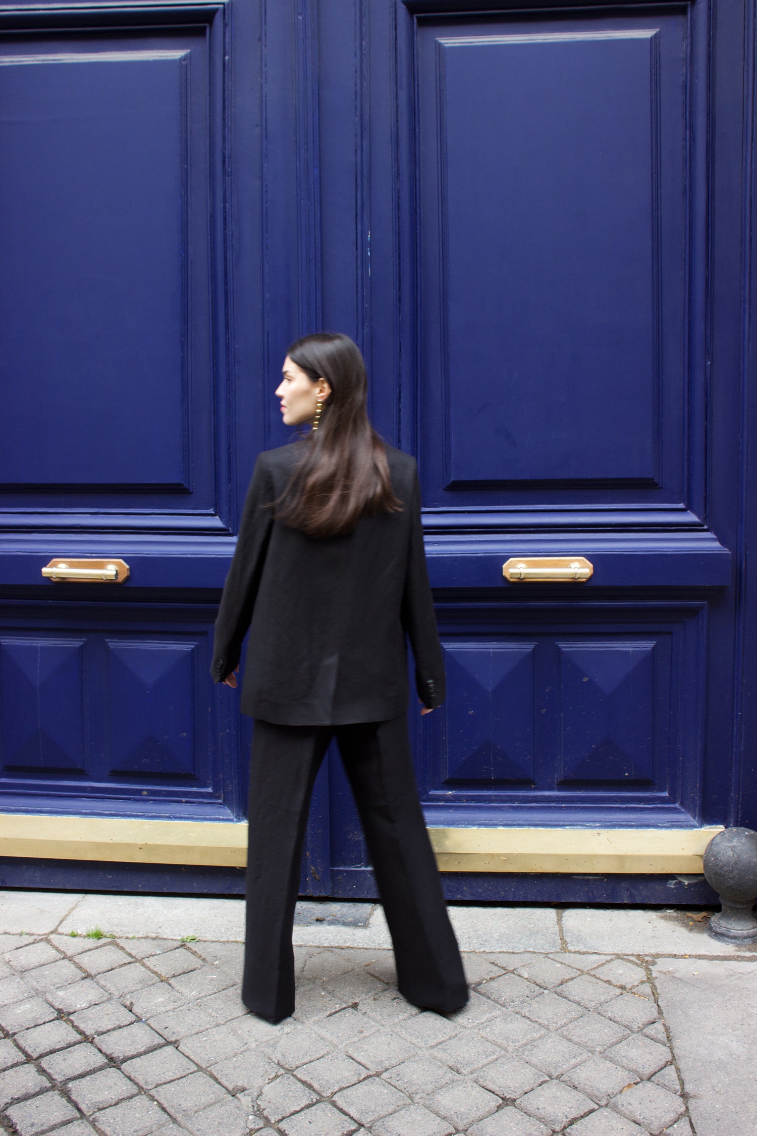 veste blazer en lin noir upcyclé made in France par Facettes Studio