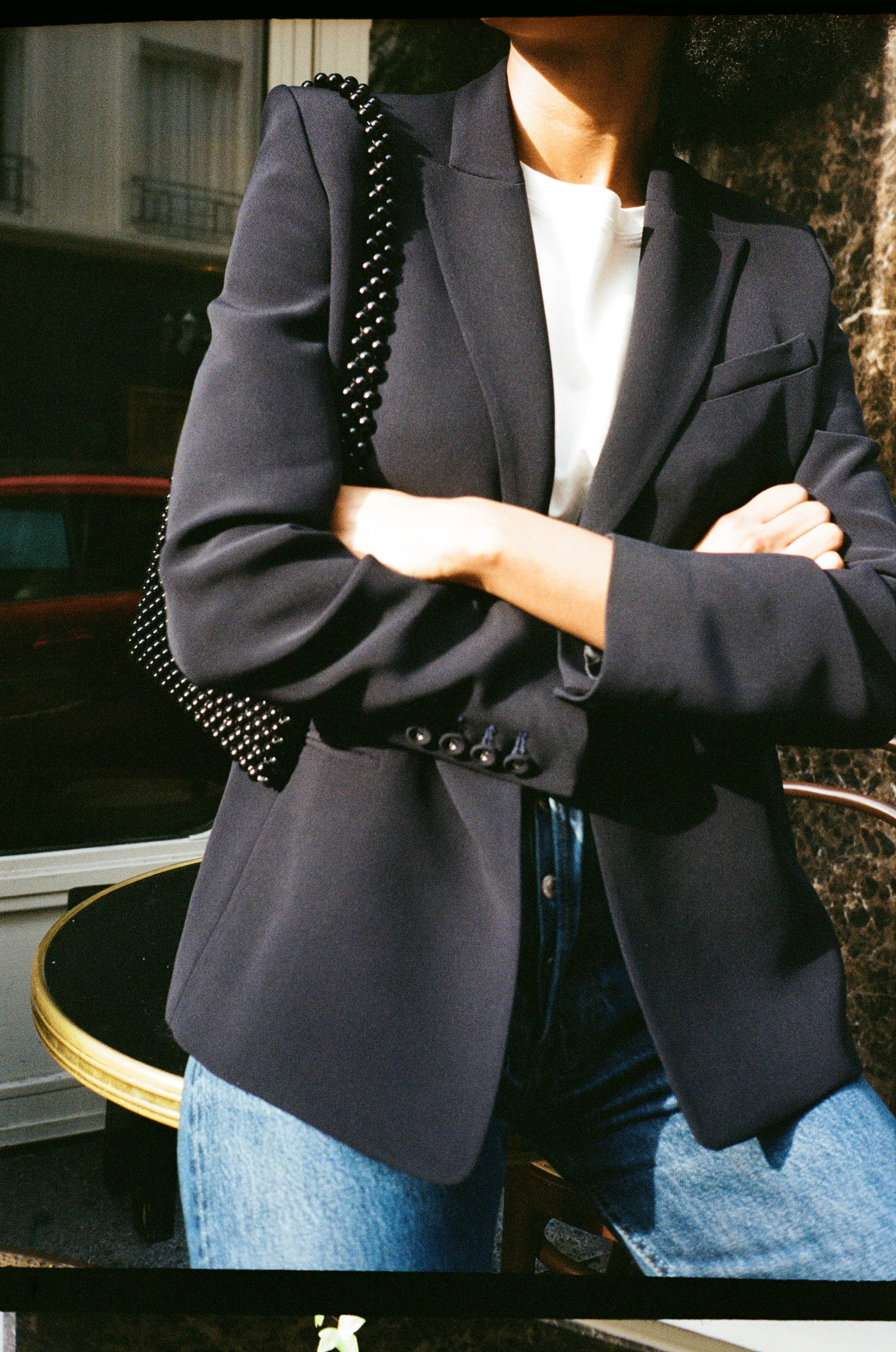 veste blazer Diana crepe bleu nuit made in France par Facettes Studio