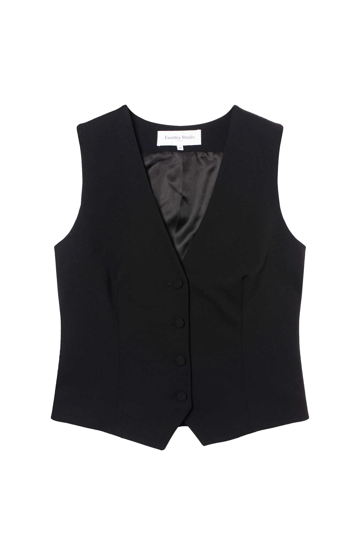 gilet veston de tailleur femme gabardine de laine noire Made in France par Facettes Studio
