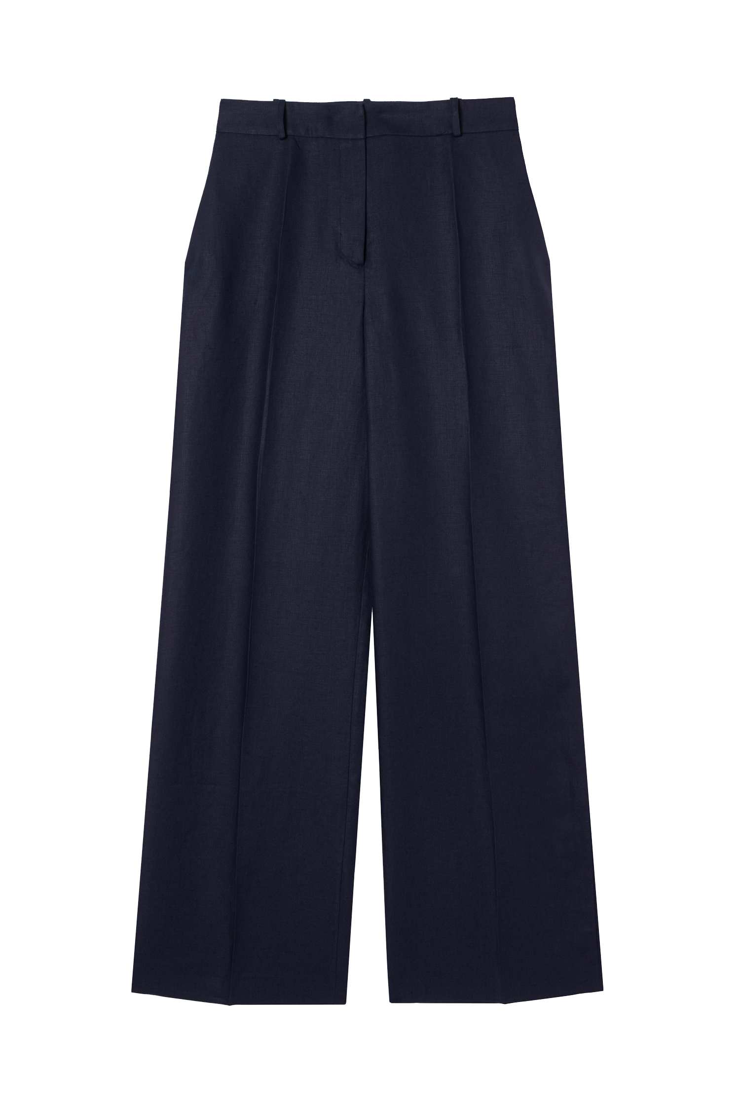 pantalon de tailleur femme toile de lin GOTS bleu marine Made in France par Facettes Studio