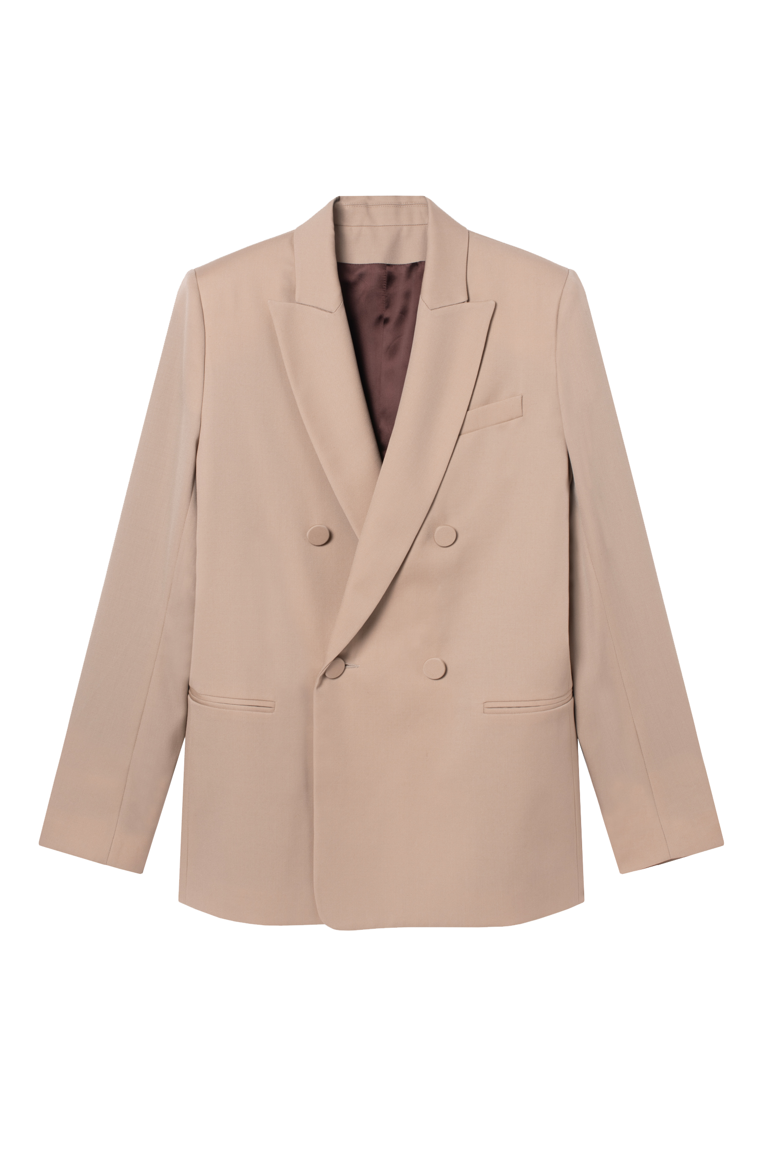 veste de tailleur croisée femme double boutonnage gabardine de laine beige Made in France par Facettes Studio