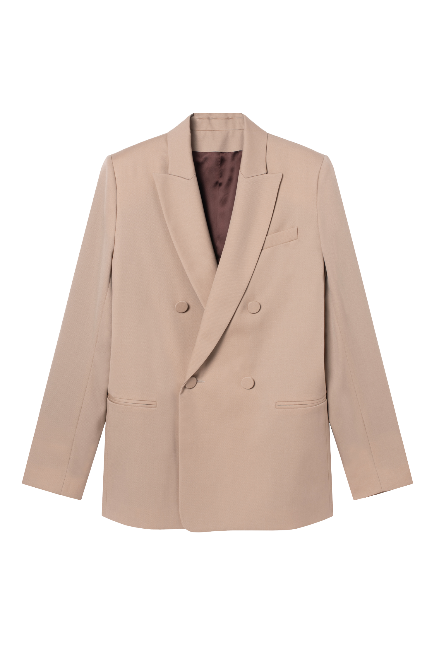 veste de tailleur croisée femme double boutonnage gabardine de laine beige Made in France par Facettes Studio