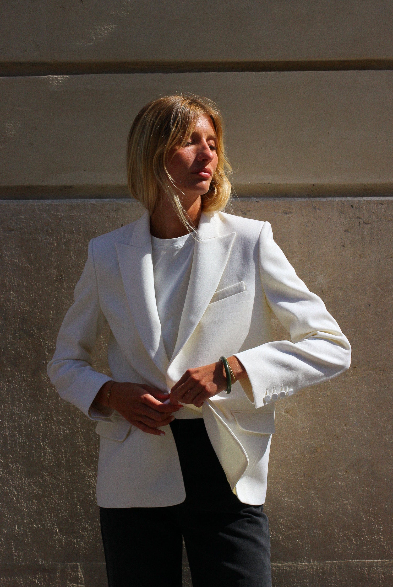 veste blazer Lauren Gabardine blanc cassé made in France par Facettes Studio