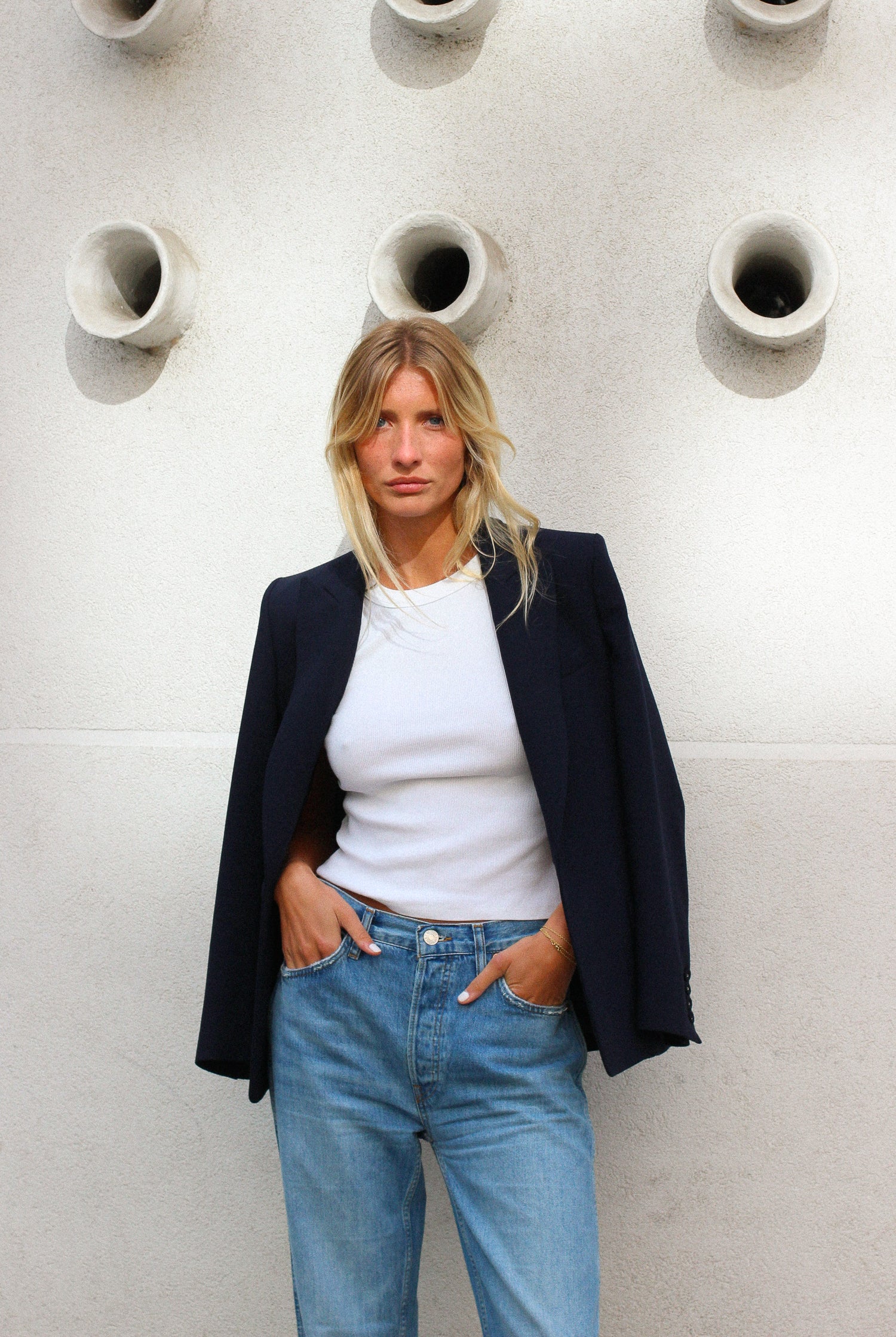 veste blazer gabardine bleu nuit made in France par Facettes Studio