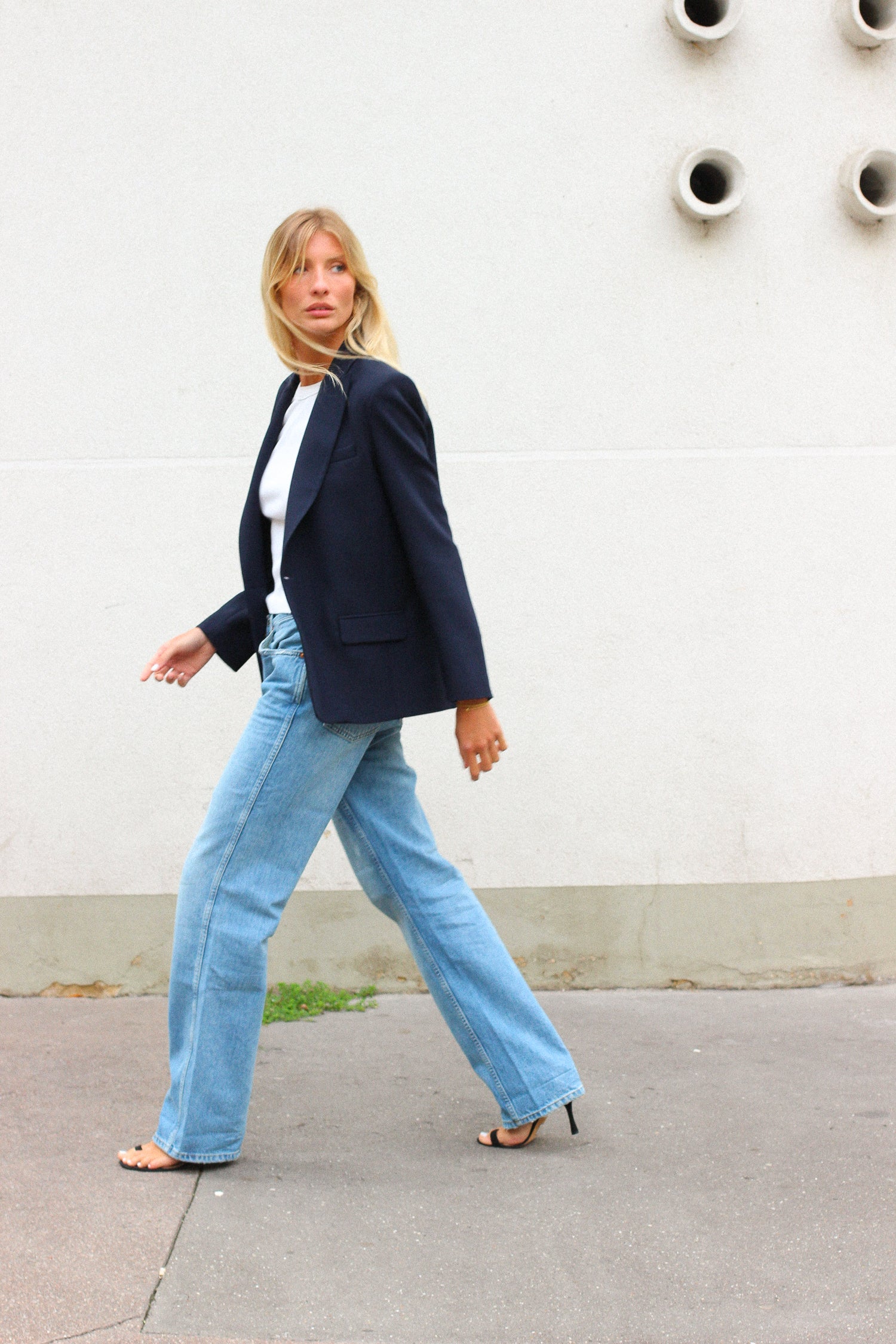 veste blazer gabardine bleu nuit made in France par Facettes Studio