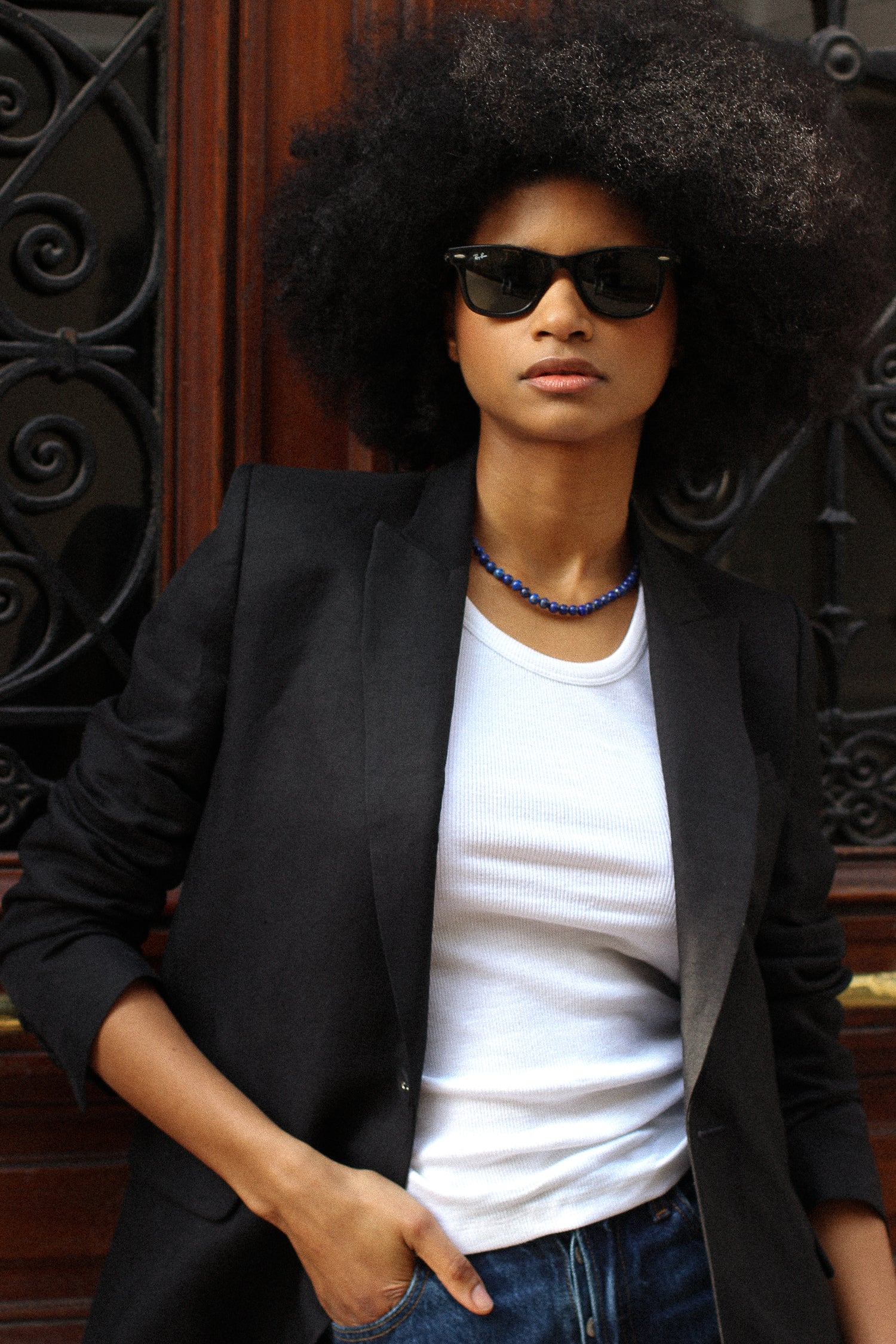 veste blazer en lin noir upcyclé made in France par Facettes Studio