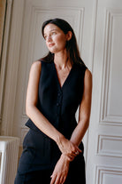 gilet costume femme Kate en gabardine de laine noire par Facettes Studio