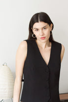 gilet veston de tailleur femme gabardine de laine noire Made in France par Facettes Studio