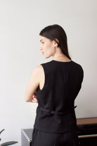 gilet veston de tailleur femme gabardine de laine noire Made in France par Facettes Studio