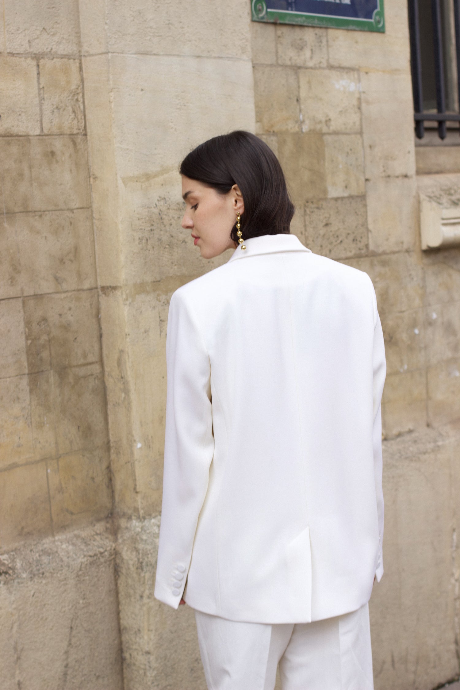 Diana Off White Gabardine Tuxedo Blazer 34