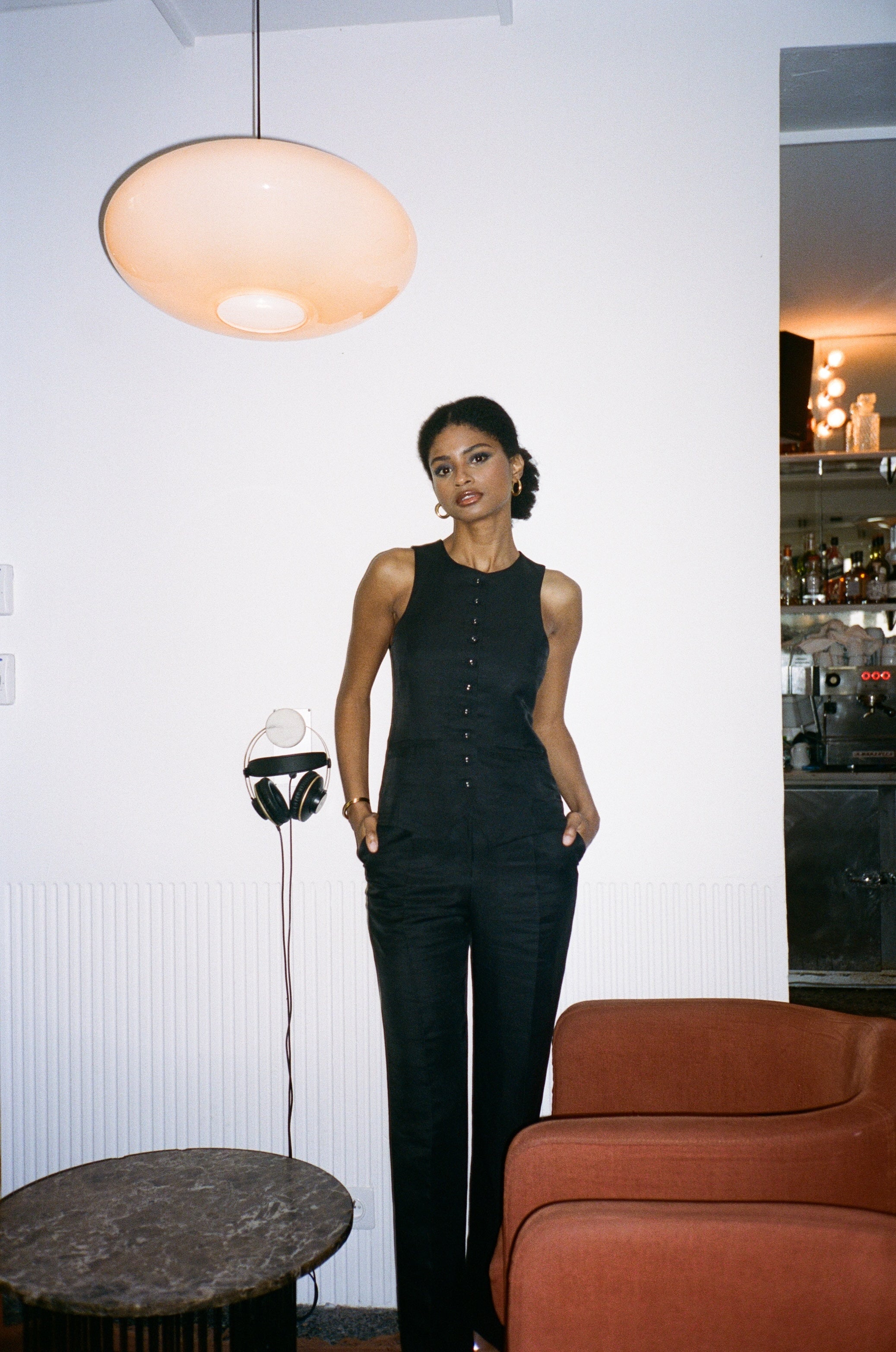 pantalon de tailleur femme twill de lin noir Made in France par Facettes Studio