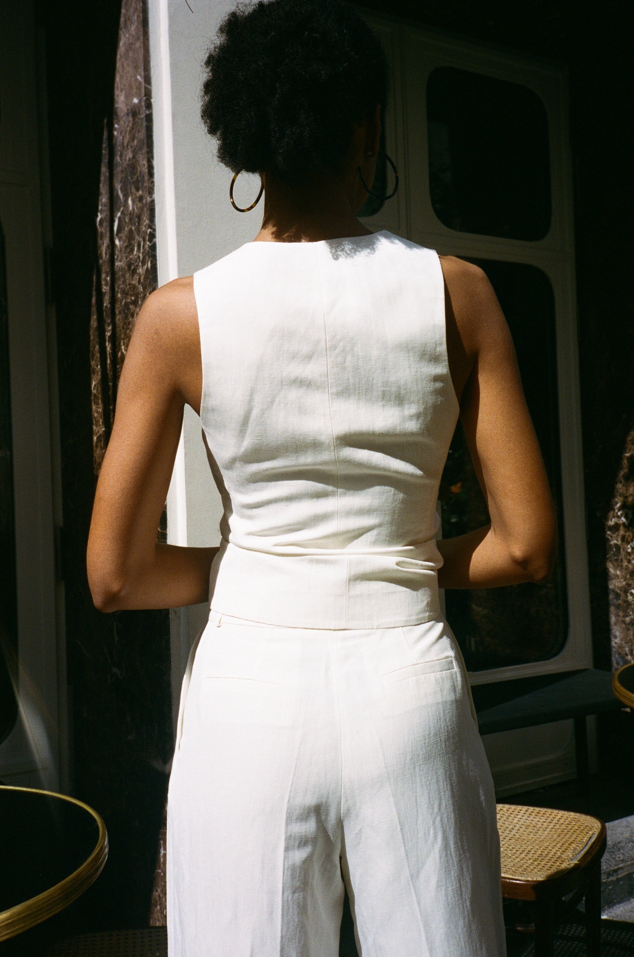 Monica Off White Linen and Silk Canvas Vest 34