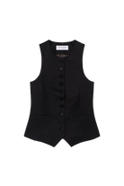 gilet de costume femme grain de poudre et boutons de satin noir Made in France par Facettes Studio