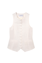gilet veston de tailleur femme toile de lin et soie blanc cassé Made in France par Facettes Studio