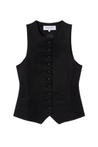 gilet vestion de tailleur femme twill de lin noir Made in France par Facettes Studio