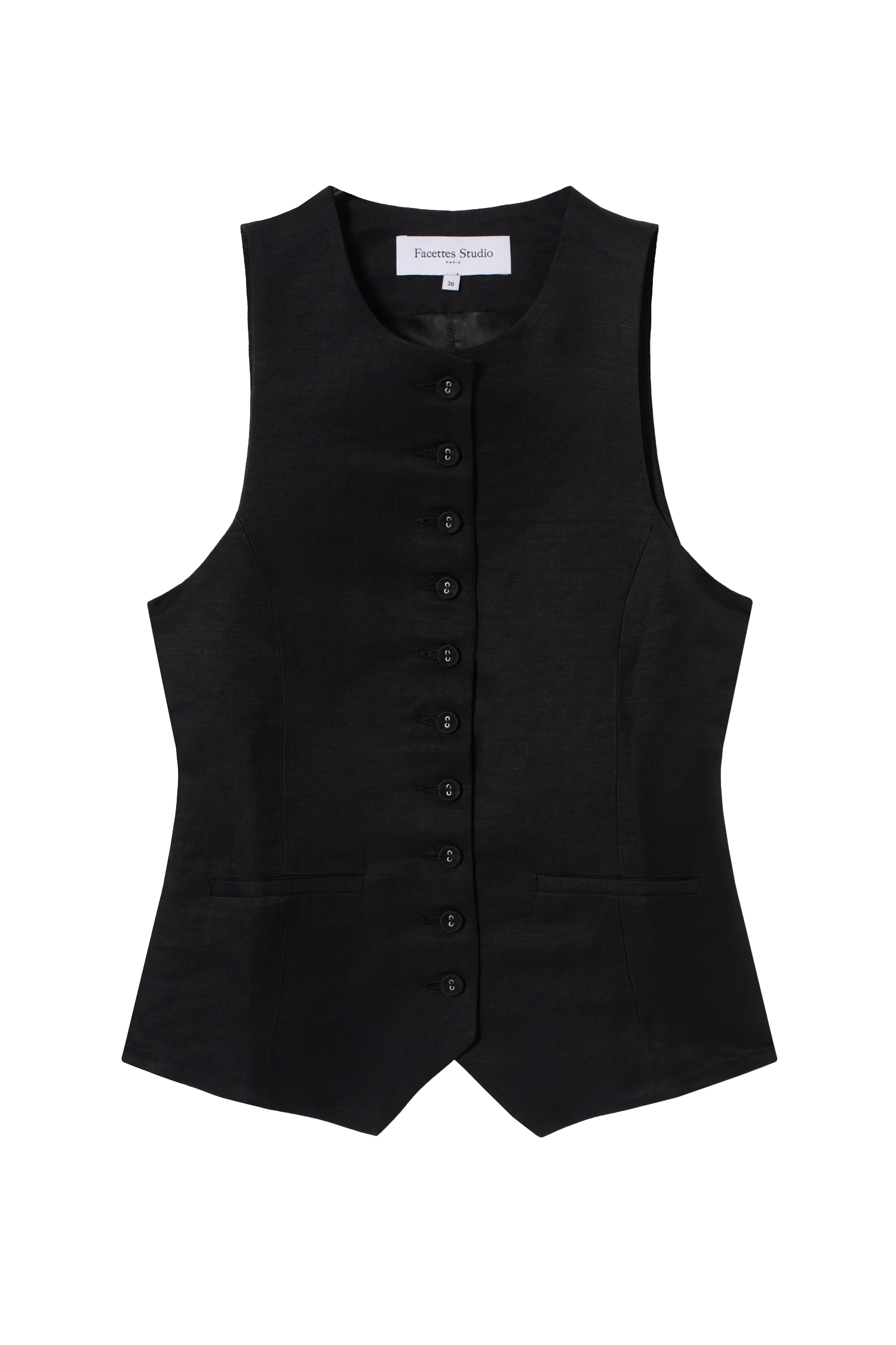 gilet vestion de tailleur femme twill de lin noir Made in France par Facettes Studio