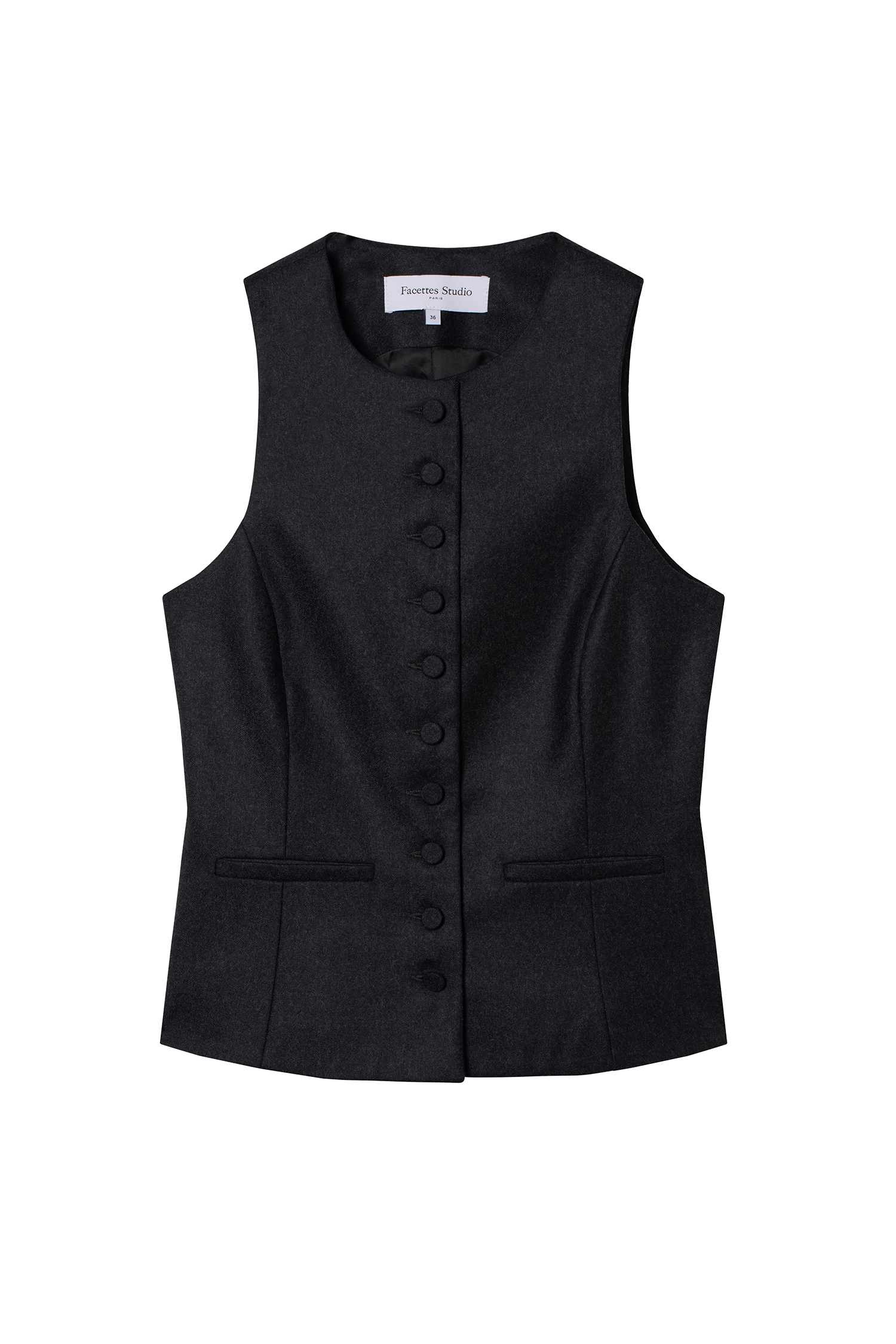 gilet tailleur femme flanelle de laine anthracite Made in France par Facettes Studio