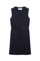 robe courte col rond sans manches en twill de laine anthracite Made in France par Facettes Studio