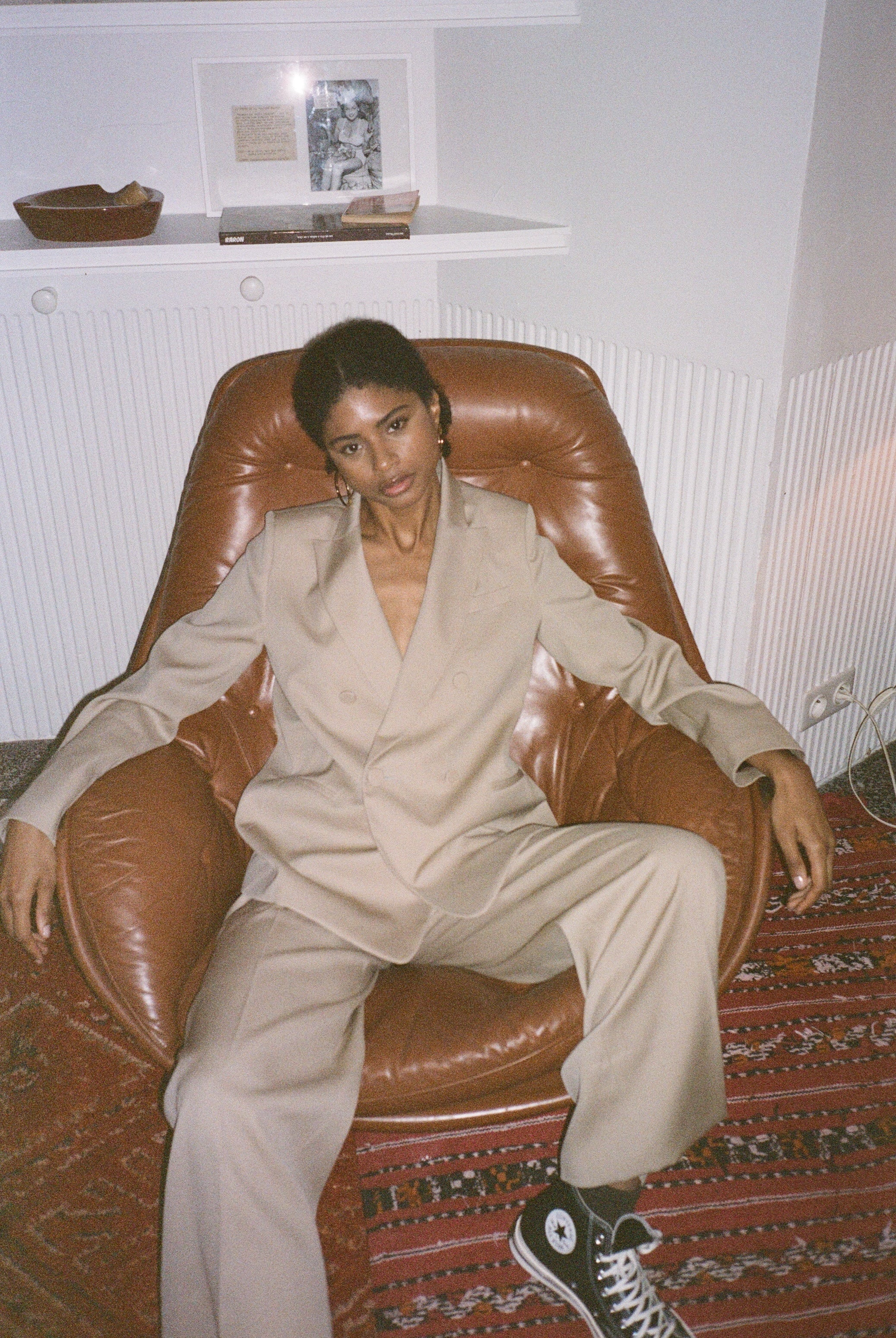 veste de tailleur croisée femme double boutonnage gabardine de laine beige Made in France par Facettes Studio