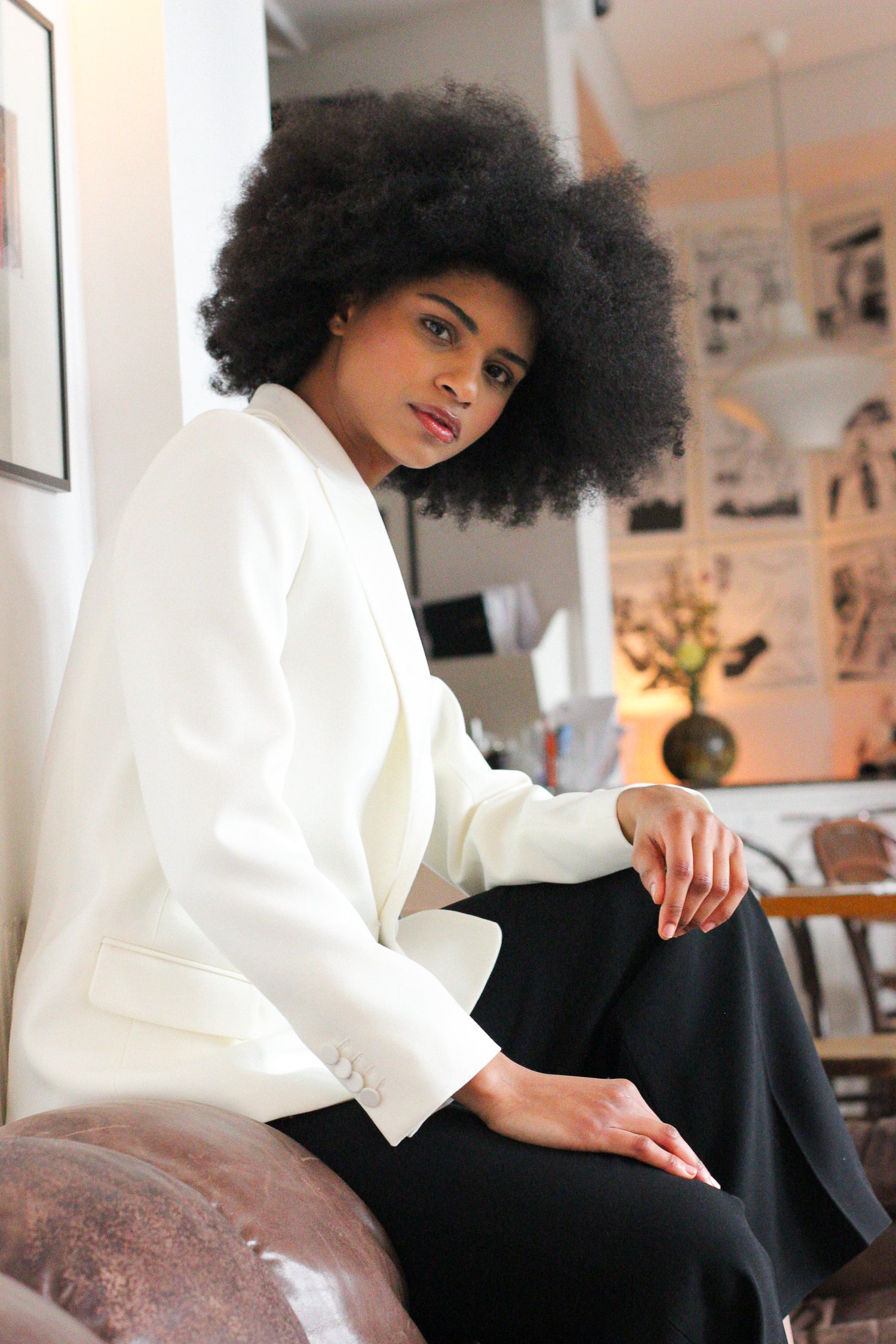 veste blanche blazer femme made in France par Facettes Studio