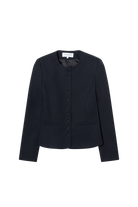 veste cintrée col rond pour femme en twill de laine anthracite Made in France par Facettes Studio