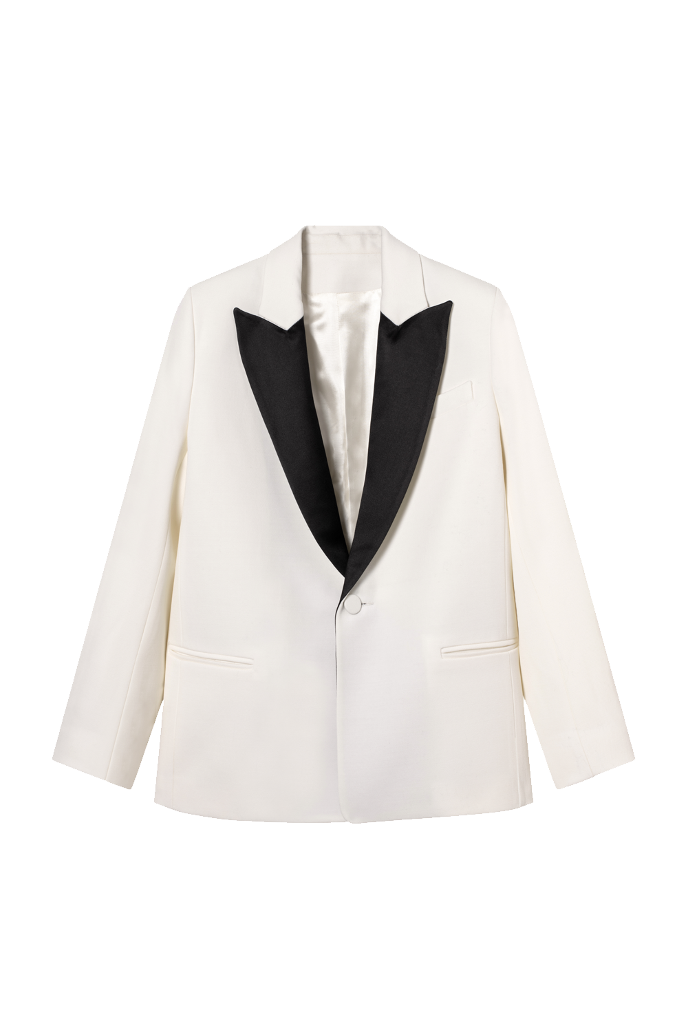 Veste Smoking Diana Gabardine Laine Blanc Casse Col Satin Noir 34