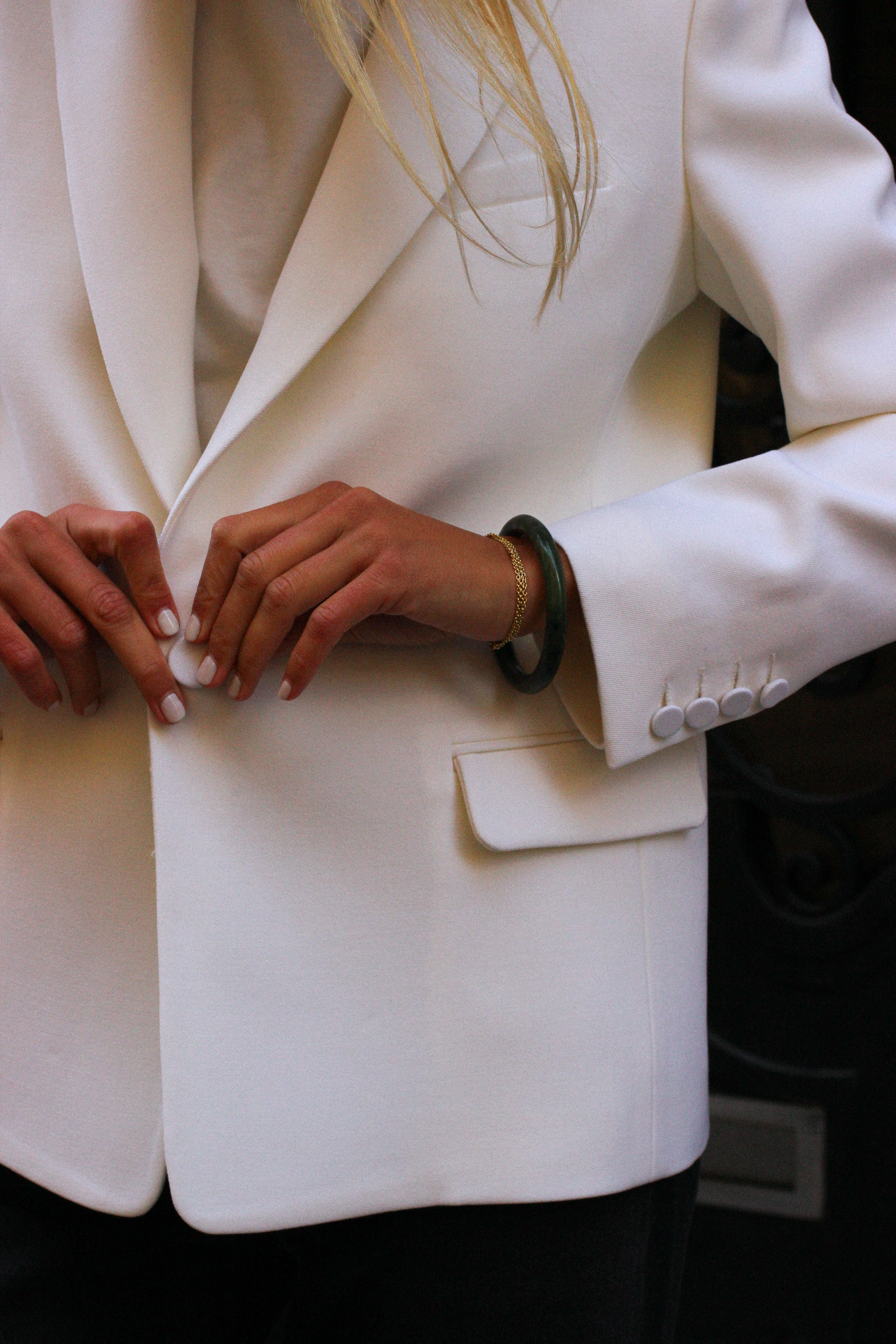 veste blazer Lauren Gabardine blanc cassé made in France par Facettes Studio