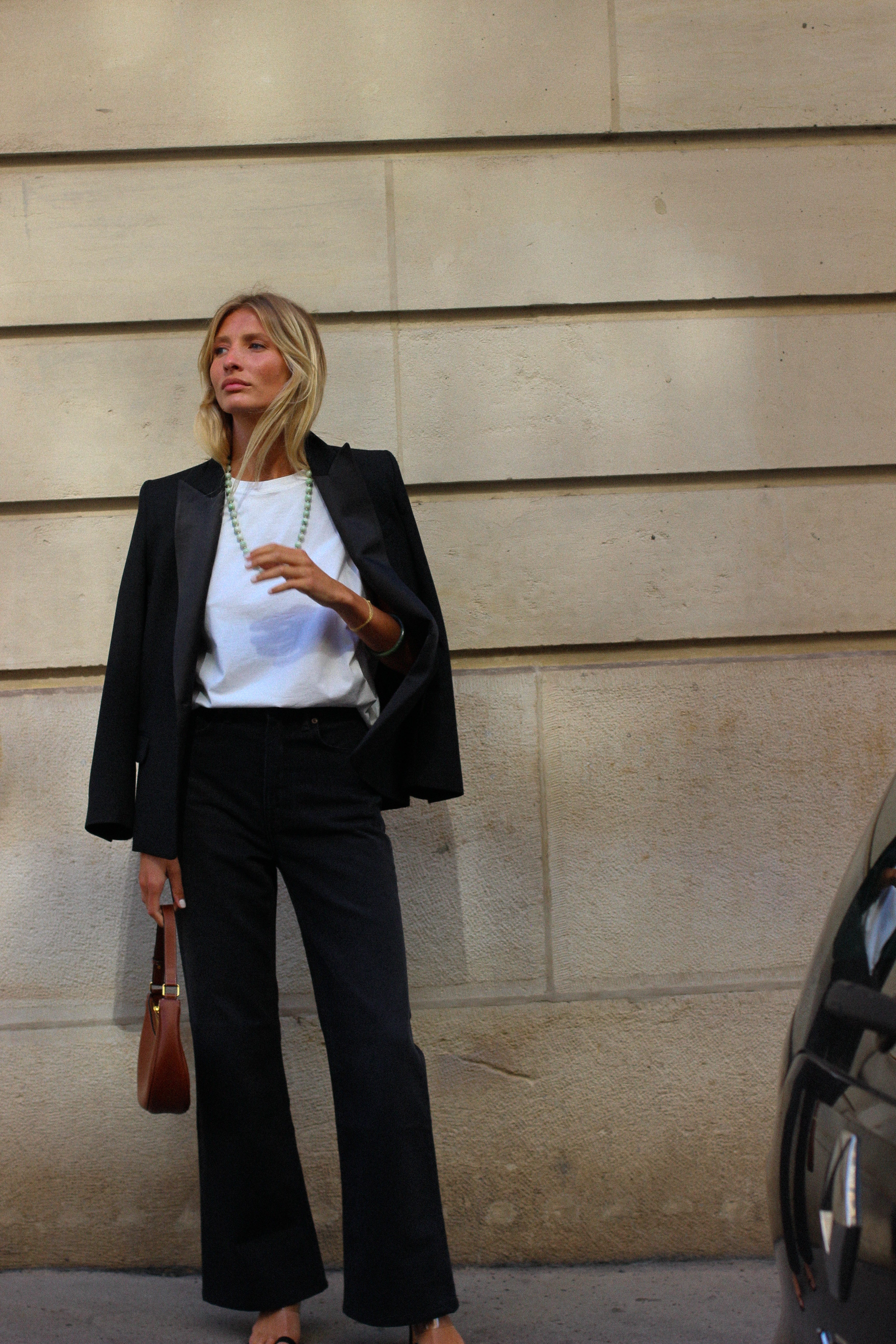 veste smoking femme col satin noir made in France par Facettes Studio