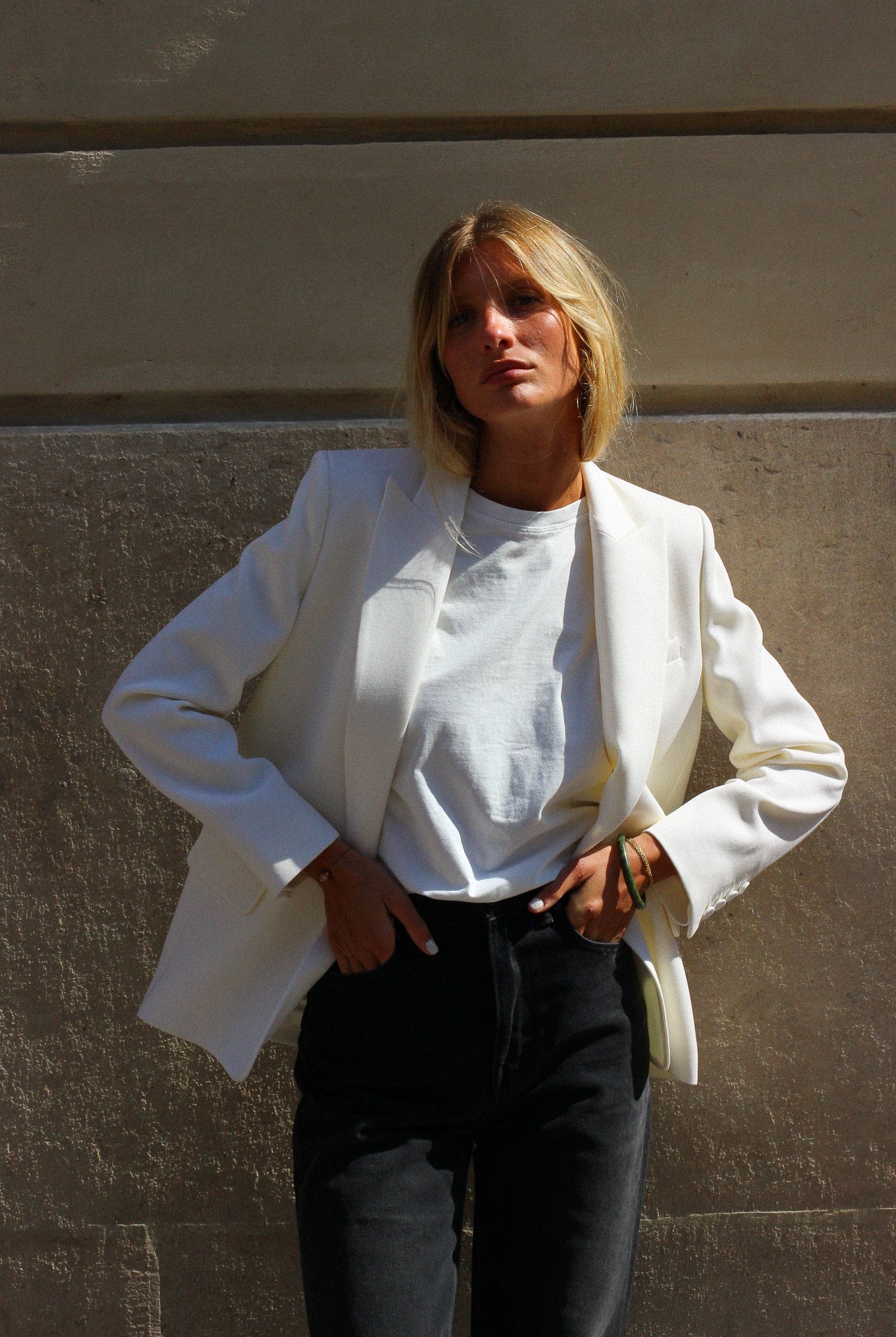 veste blazer Lauren Gabardine blanc cassé made in France par Facettes Studio