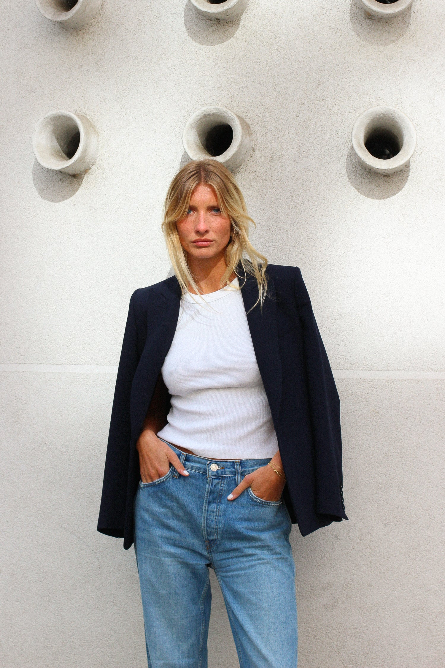 veste blazer gabardine bleu nuit made in France par Facettes Studio