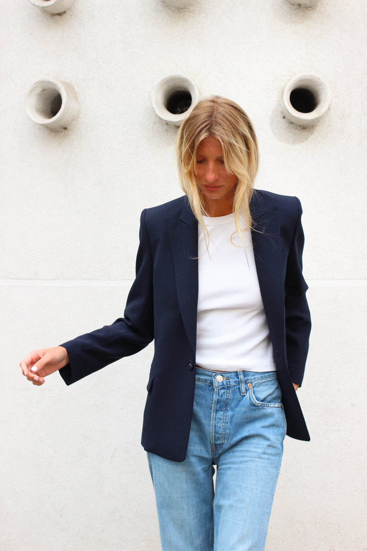veste blazer gabardine bleu nuit made in France par Facettes Studio
